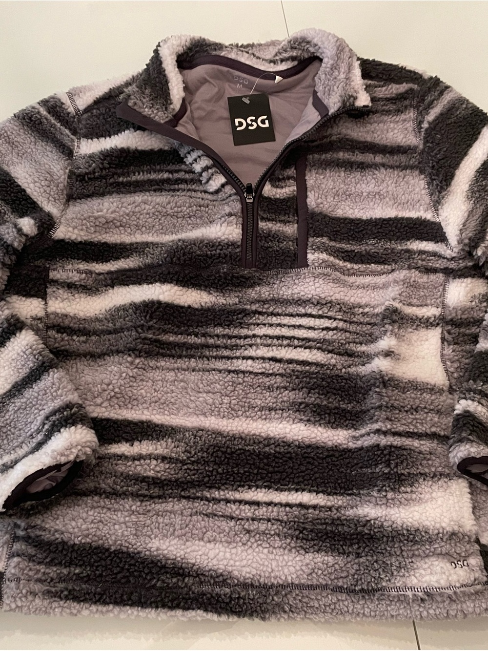 DSG Men’s Black & Gray Striped Sherpa Half-Zip Pullover